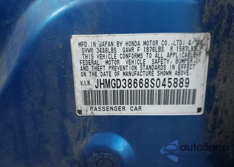 2008 Honda Fit Sport z USA, uszkodzony, nr VIN JHMGD38668S045889